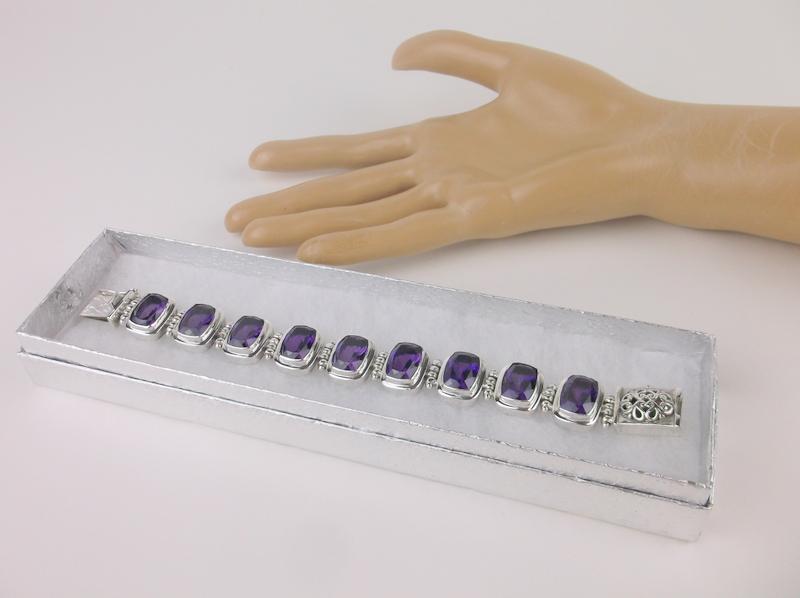 Huge Sup Heavy Sterling Silver 72ct Amethyst Bracelet (1 of 8)