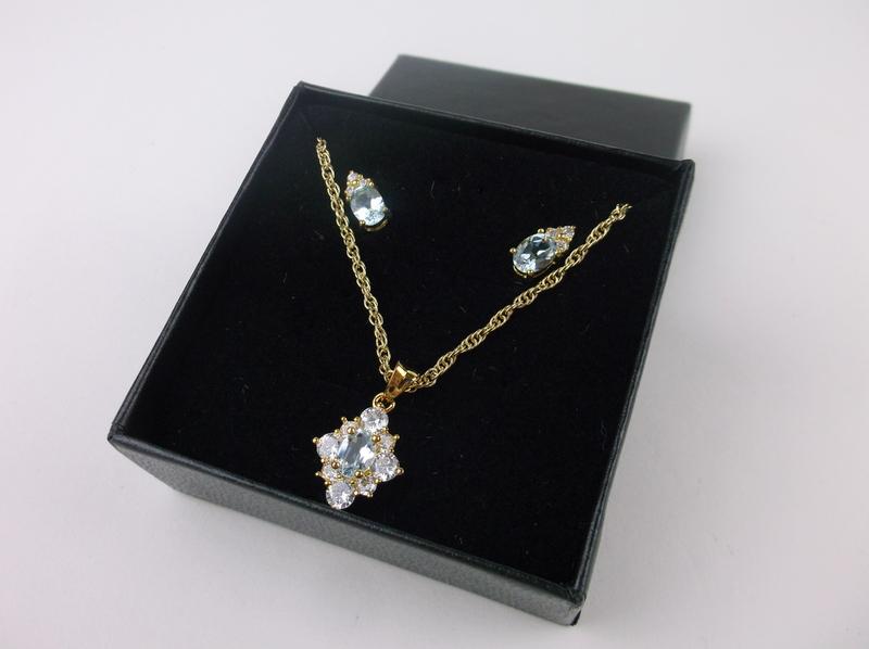New Boxed Blue Topaz Necklace Earrings Set 18" (1 of 2)