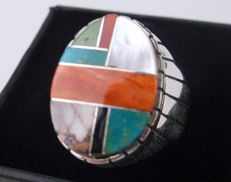 Large Navajo Ray Jack Sterling Multi Stone Ring 9 (1 of 3)