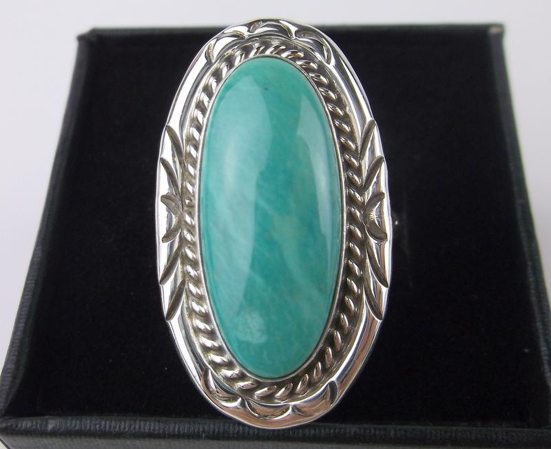 Navajo Dave Skeets Sterling Kingman Turquoise Ring 7 (1 of 2)