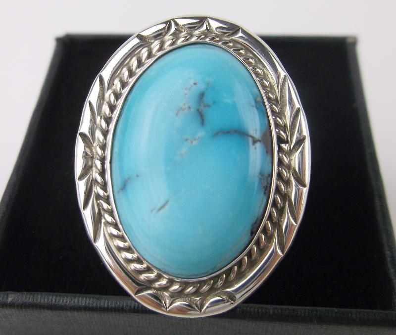 Navajo Dave Skeets Sterling Kingman Turquoise Ring 8.5 (1 of 2)