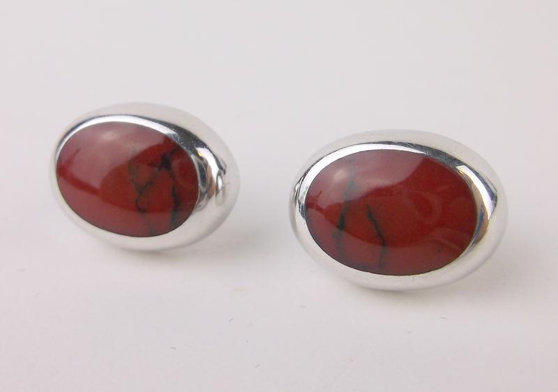 Stunning Sterling Silver Red Jasper Stud Earrings (1 of 2)