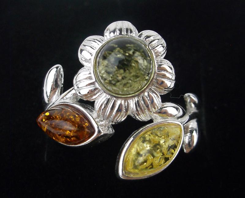 New Sterling Silver Genuine Amber Flower Ring 6 (1 of 2)