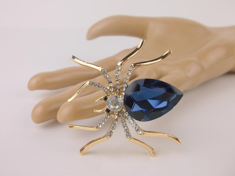 Stunning Large Enameled Rhinestone Spider Brooch (1 of 1)