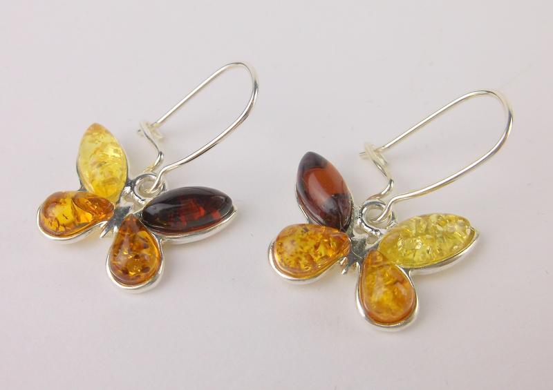 New Sterling Silver Genuine Amber Butterfly Earrings (1 of 1)