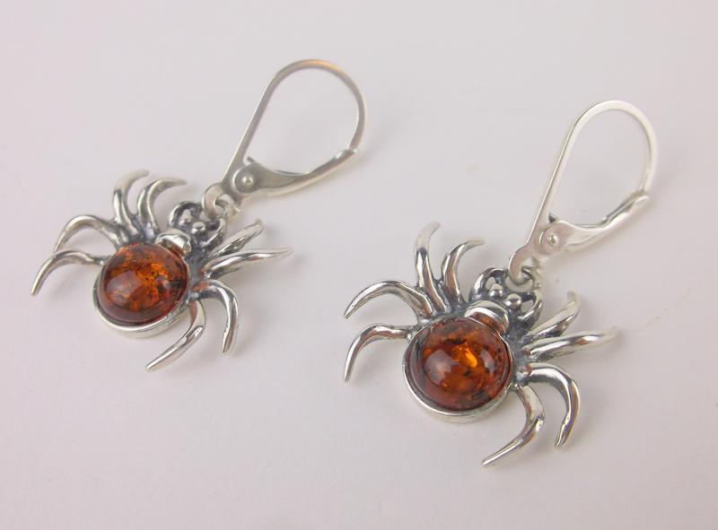 New Sterling Silver Genuine Amber Spider Earrings (1 of 1)