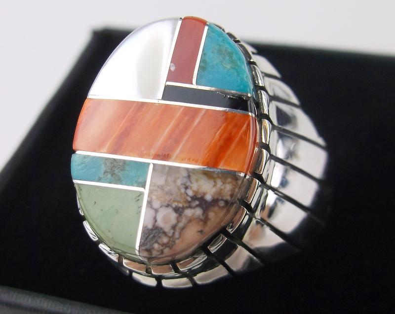 Large Navajo Ray Jack Sterling Multi Stone Ring 11 (1 of 3)
