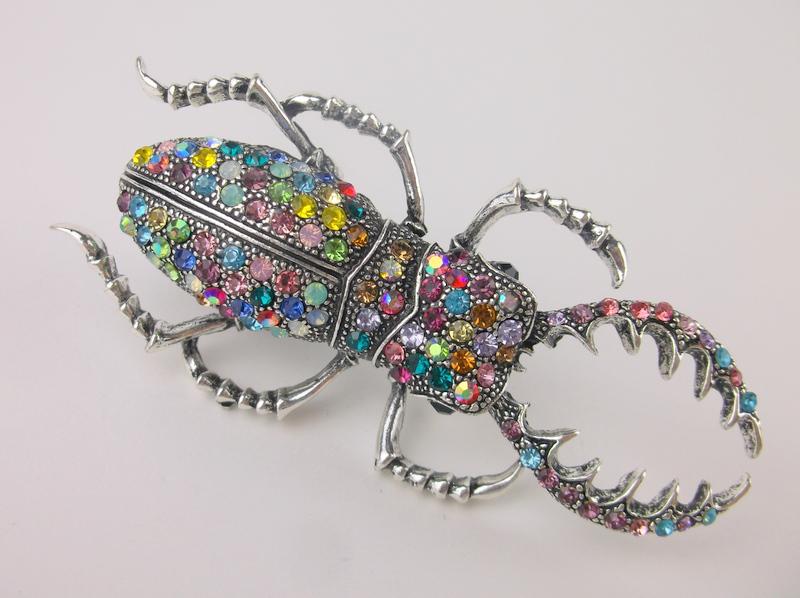 Stunning Large Enameled Rhinestone Beetle Brooch (1 of 2)