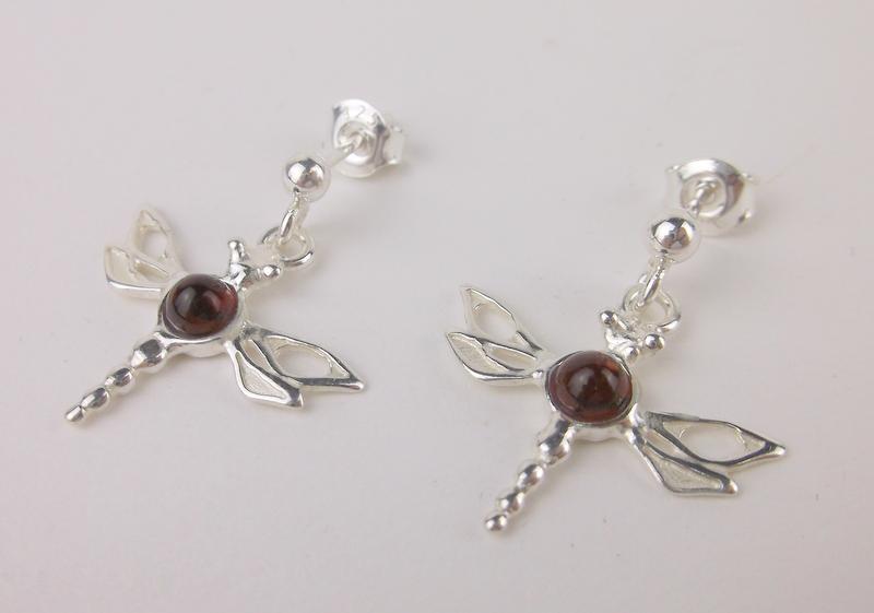 New Sterling Silver Genuine Amber Dragonfly Earrings (1 of 1)