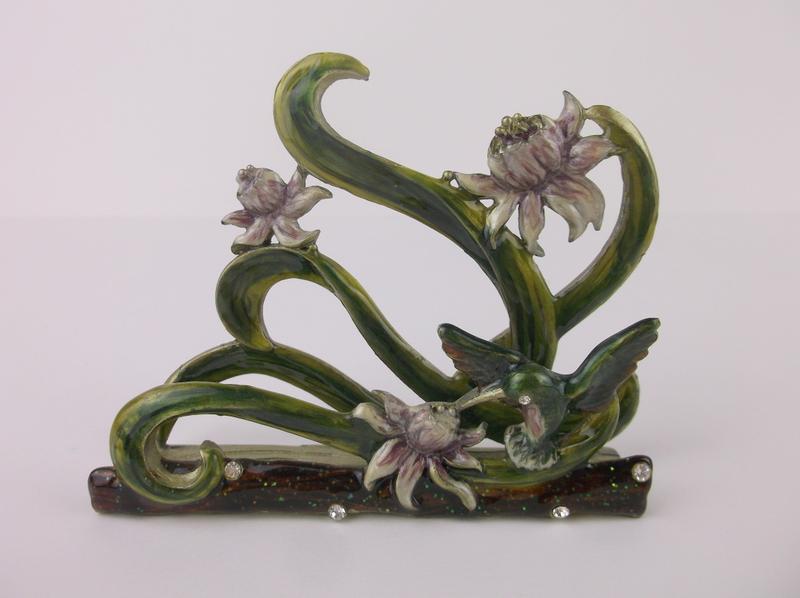 Enameled Rhinestone Hummingbird Bus Card Holder: excellent condition