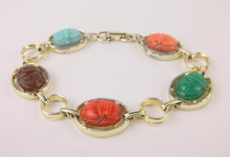 Vintage 1960s Scarab Beetle Bracelet 7.5": .