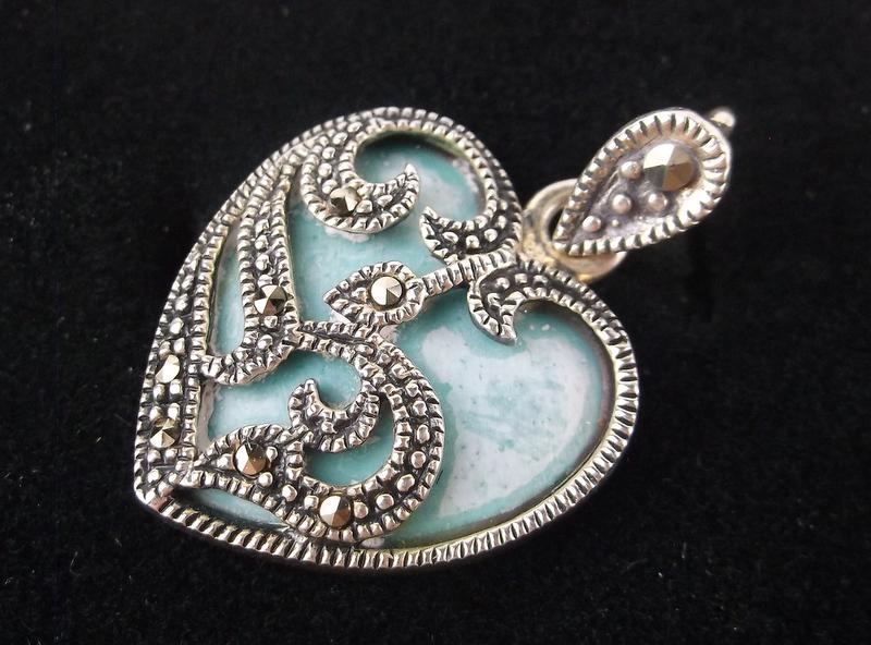 Stunning Sterling Silver Marcasite Turquoise Pendant: Guaranteed Solid 925 Sterling Silver, in Excellent Condition