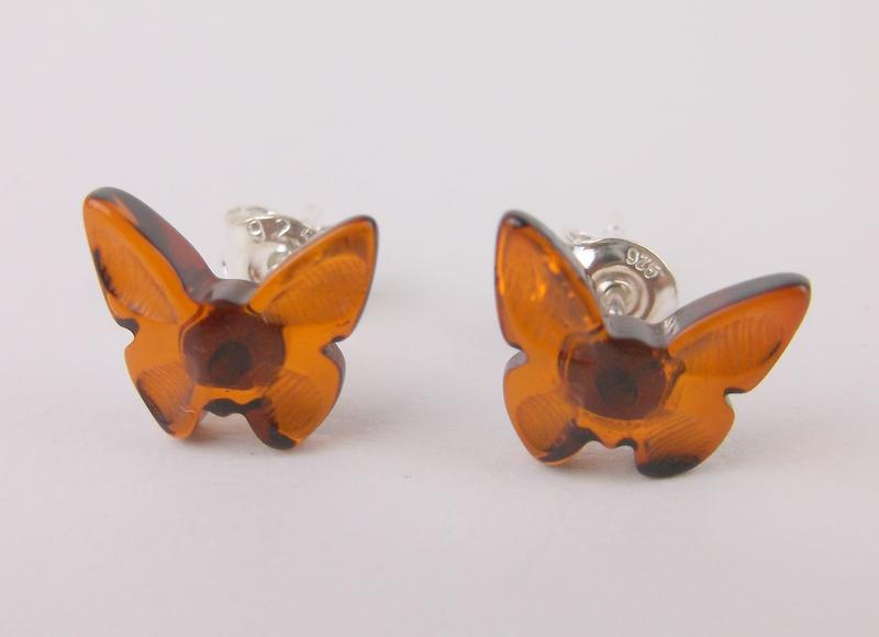 New Sterling Silver Genuine Amber Butterfly Earrings (1 of 1)