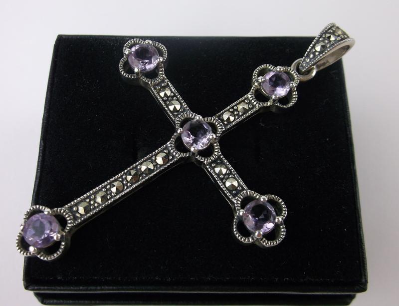 Stunning Large Sterling Amethyst Cross Pendant (1 of 3)