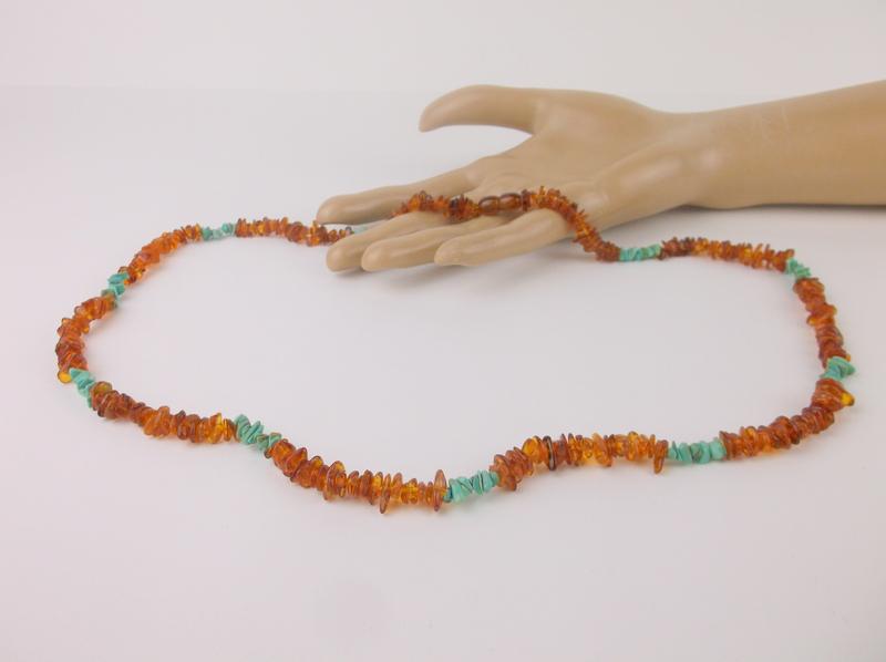 Stunn Sterling Genuine Amber Turquoise Necklace 28" (1 of 3)