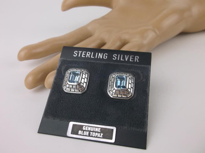 New Sterling Silver Blue Topaz Stud Earrings (1 of 1)
