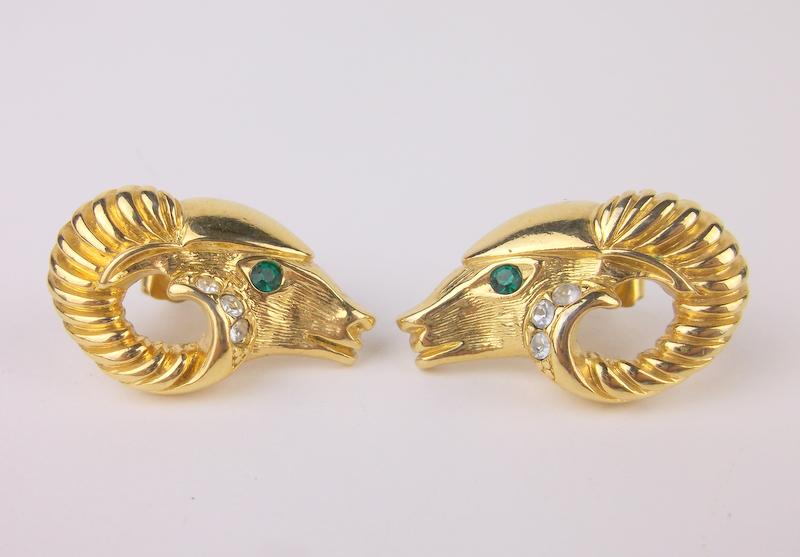 Stunning Vintage Rhinestone Ram Stud Earrings (1 of 1)