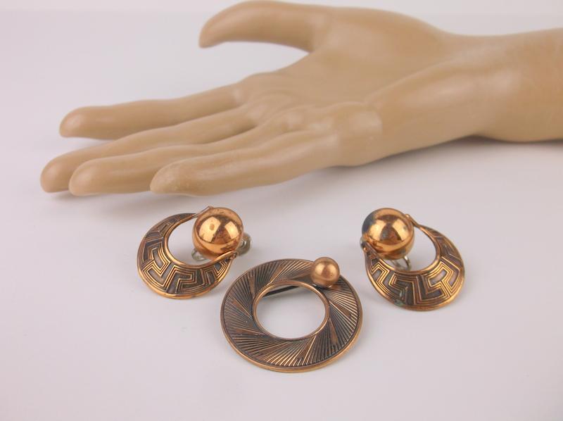 Gorgeous Vintage Copper Brooch Earrings Set (1 of 2)