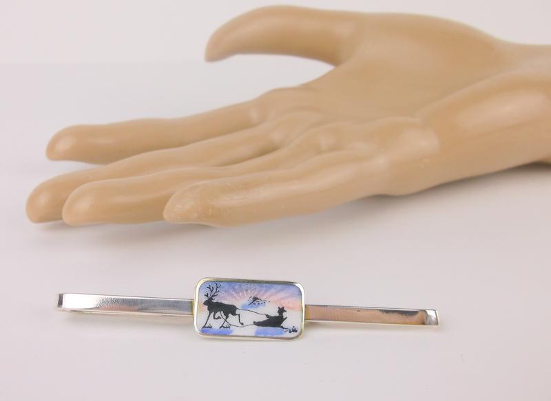 Antique Denmark 830 Silver Sleigh Reindeer Tie Bar: Guaranteed Solid 925 Sterling Silver, in Excellent Condition