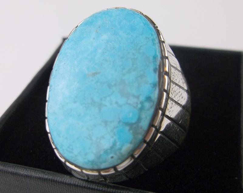 Huge Navajo Ray Jack Sterling King Turquoise Ring 9: Ray Jack, Navajo Handmade Solid Sterling Silver Ring, Boxed, in Brand new Never Worn Condition, very heavy thick ring.