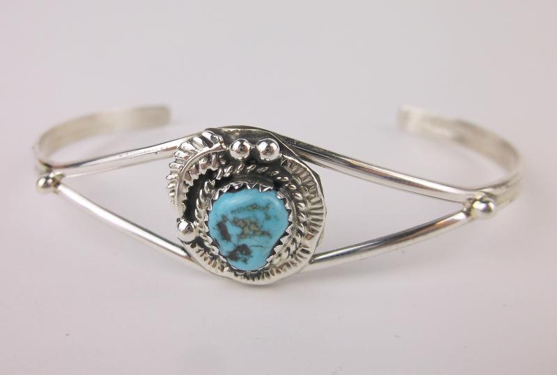 Navajo Esther White Sterling Turquoise Cuff Bracelet (1 of 3)