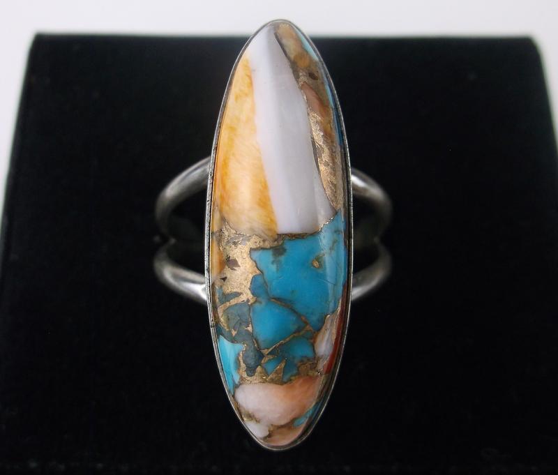 Navajo Greg James Sterling Turquoise Spiny Ring 9 (1 of 3)