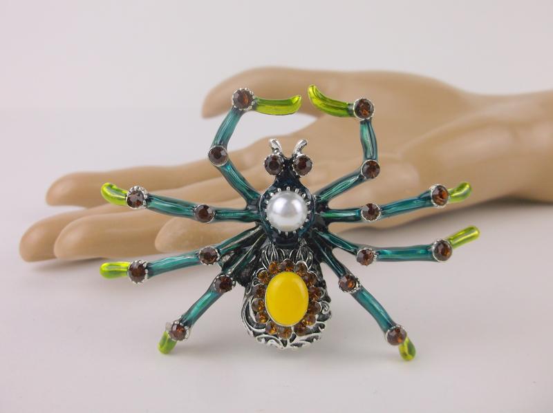 Stunning Large Enameled Rhinestone Spider Brooch (1 of 2)