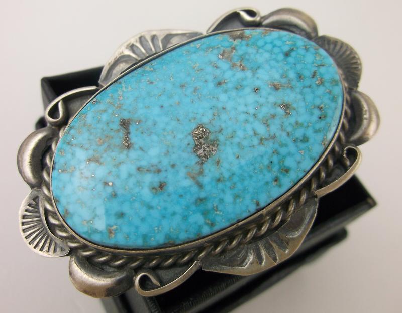 GIANT Navajo Betta Lee Sterling Turquoise Ring 10 (1 of 8)
