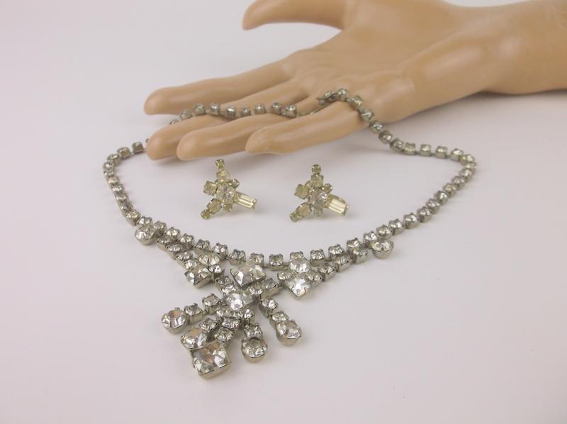 Gorgeous Antique Rhinestone Necklace Earrings 16" (1 of 2)