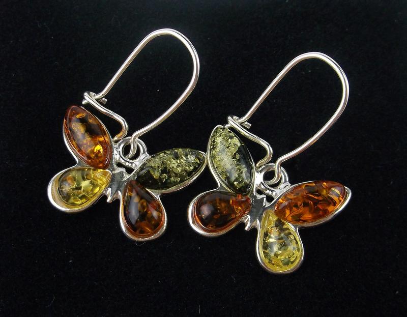 New Sterling Silver Genuine Amber Butterfly Earrings (1 of 1)