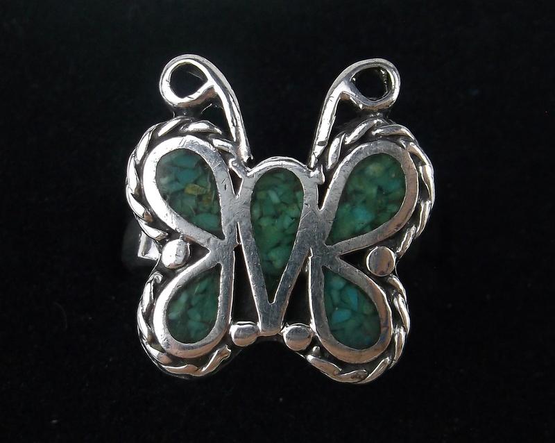 Vintage Navajo Sterling Turquoise Butterfly Ring 5.5 (1 of 2)