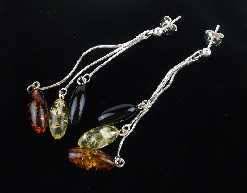 New Long Sterling Silver Genuine Amber Drop Earrings (1 of 2)