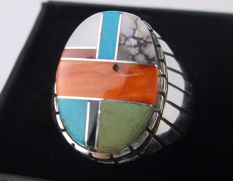 Large Navajo Ray Jack Sterling Multi Stone Ring 10 (1 of 3)