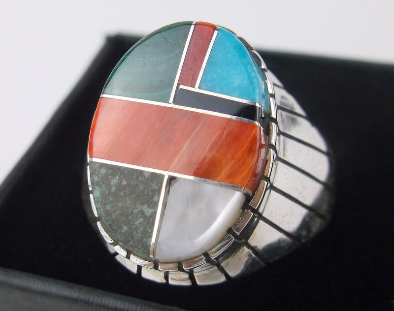 Large Navajo Ray Jack Sterling Multi Stone Ring 11 (1 of 3)