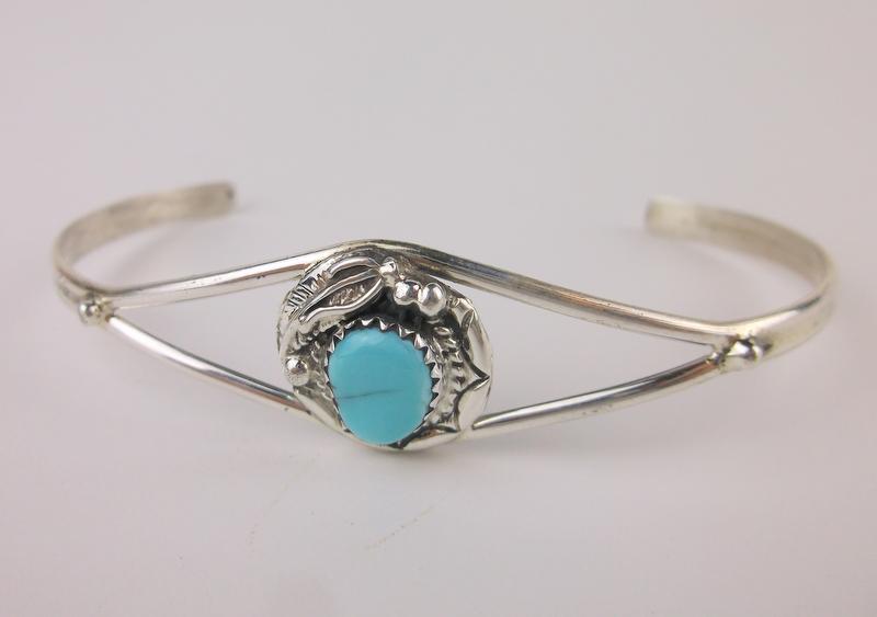 Navajo Esther White Sterling Turquoise Cuff Bracelet (1 of 3)