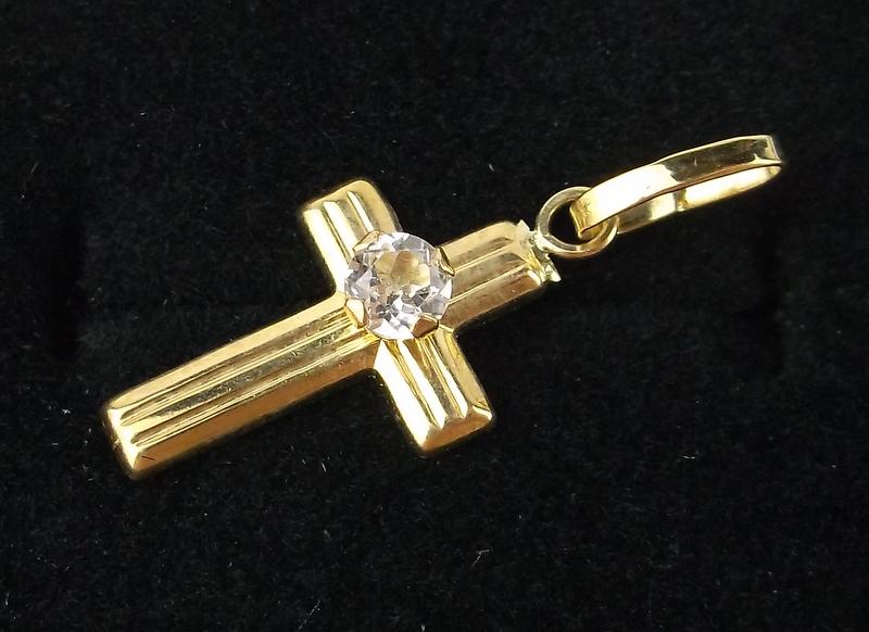 New 10kt Gold White Topaz Cross Pendant Small (1 of 1)