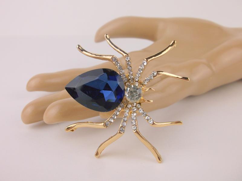 Mint Large Enameled Rhinestone Spider Brooch (1 of 1)