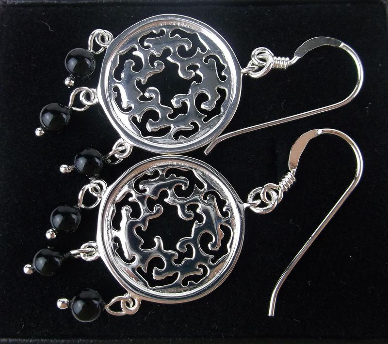 New Sterling Silver Drop Earrings Onyx (1 of 1)