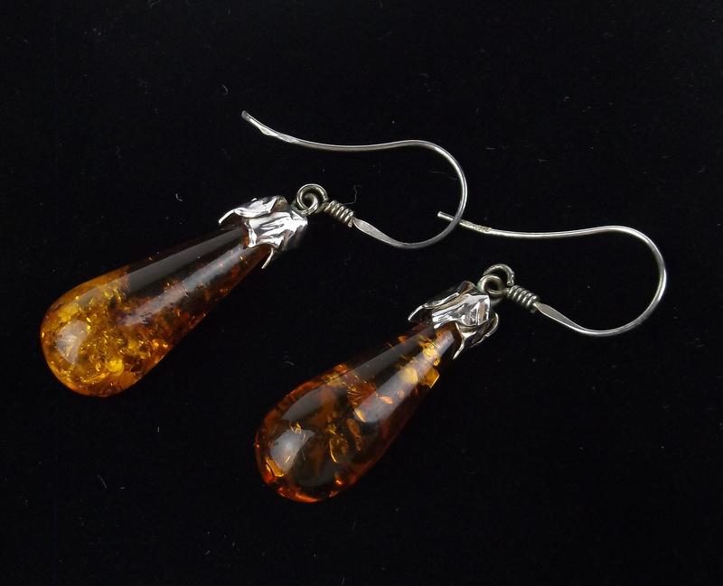 Stunning Large Sterling Silver Genuine Amber Earrings (1 of 2)