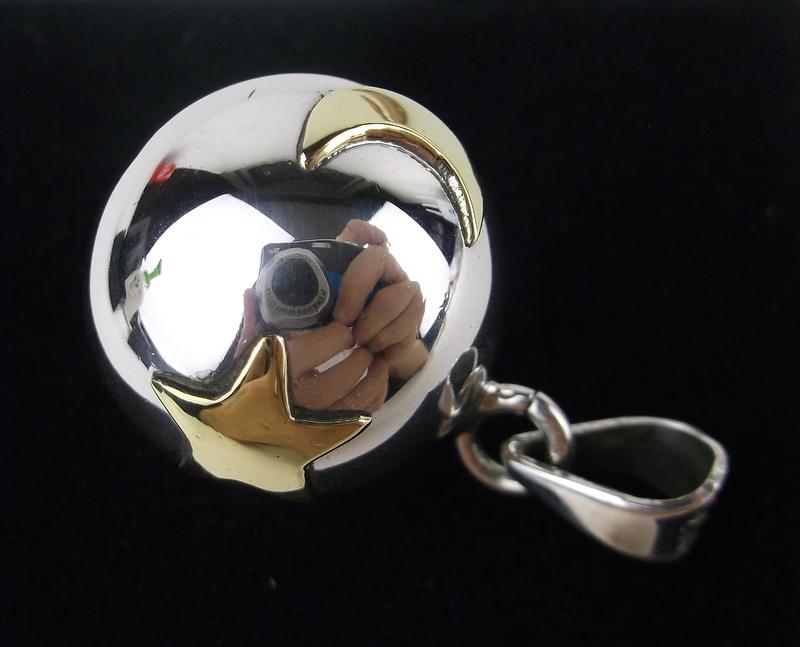 Vint Heavy Taxco Sterling Moon Stars Chiming Pendant (1 of 3)