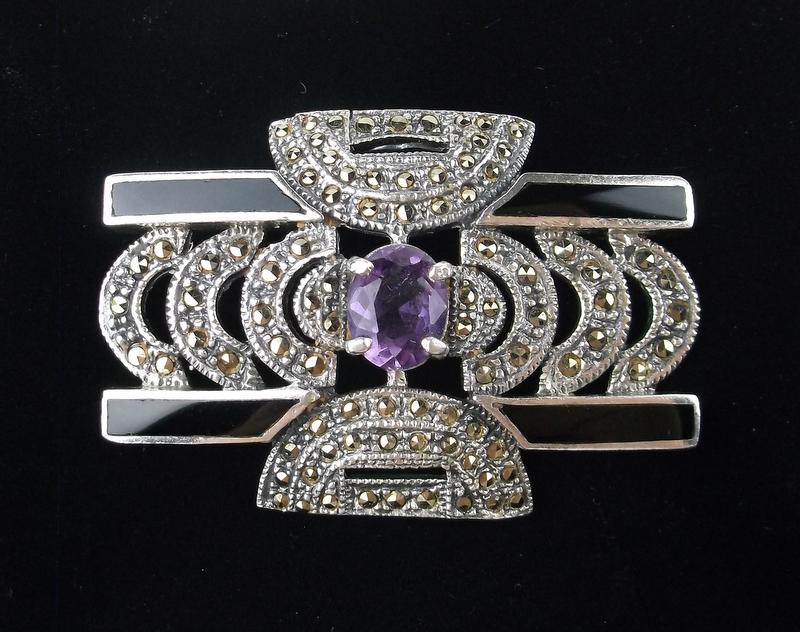 Stunning Large Heavy Sterling Amethyst Marc Brooch (1 of 4)