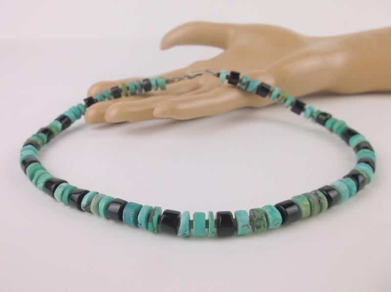 Stunning Navajo Sterling Turquoise Onyx Necklace 17" (1 of 3)