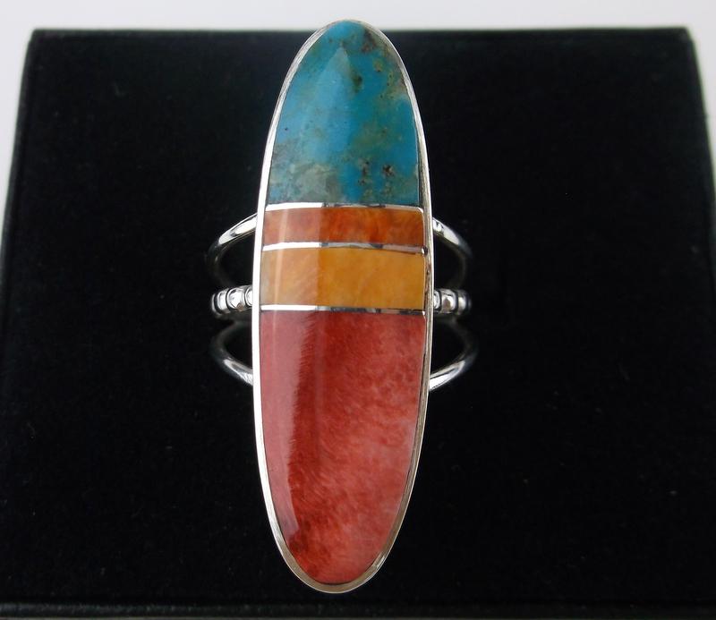 Navajo Harold Smith Sterling Turquoise Spiny Ring 6 (1 of 2)