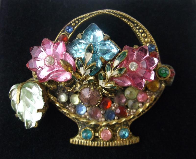 Stunning Antique 1940s Szech Rhinestone Brooch Flowers (1 of 3)