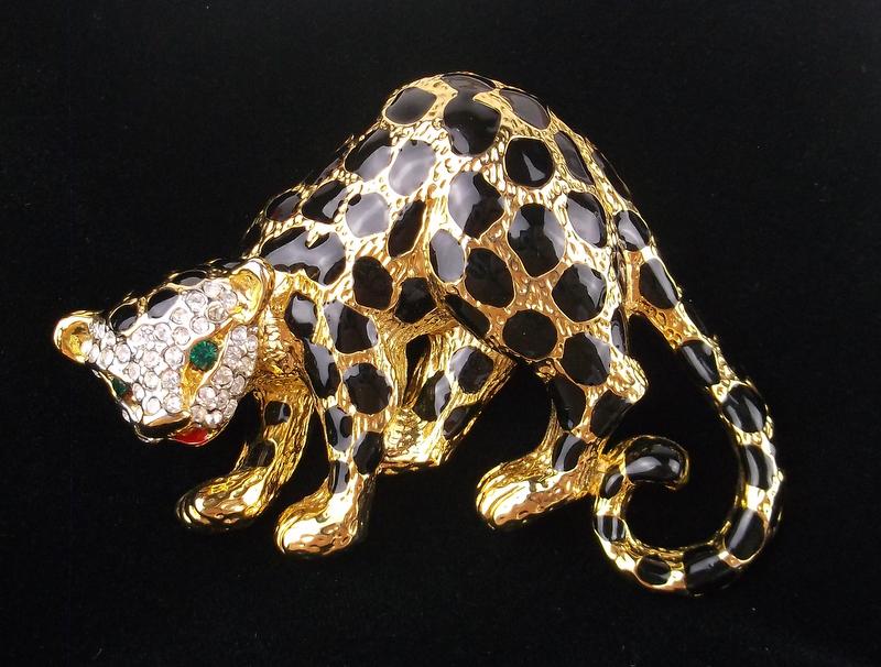Mint Vintage Enameled Rhinestone Leopard Brooch (1 of 2)