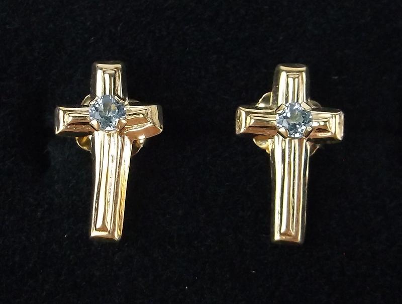 New 10kt Gold Topaz Cross Stud Earrings (1 of 2)