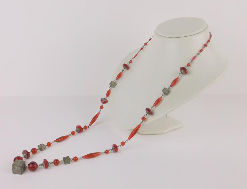 Mint 1920s Art Deco Ruby Red Necklace 36" Flapper (1 of 6)