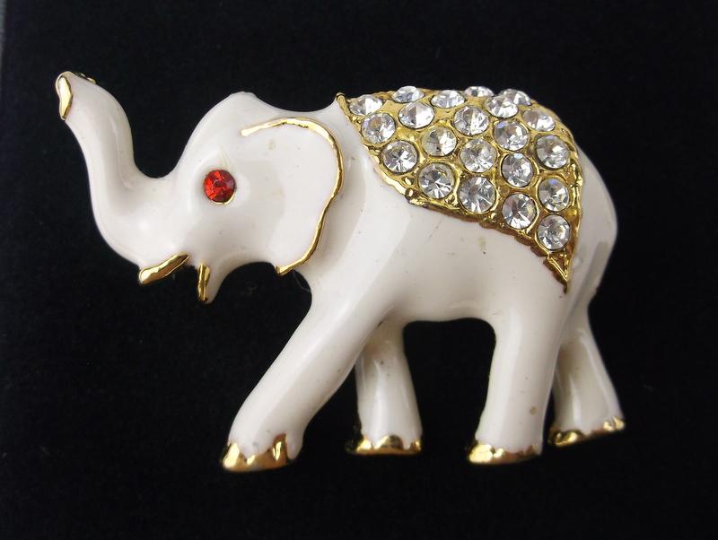 Mint Vintage Enameled Rhinestone Elephant Brooch (1 of 1)
