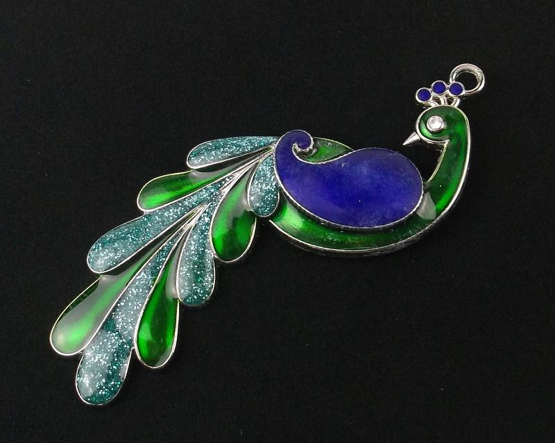 Gorg Large Enameled Rhinestone Peacock Brooch Pend (1 of 2)