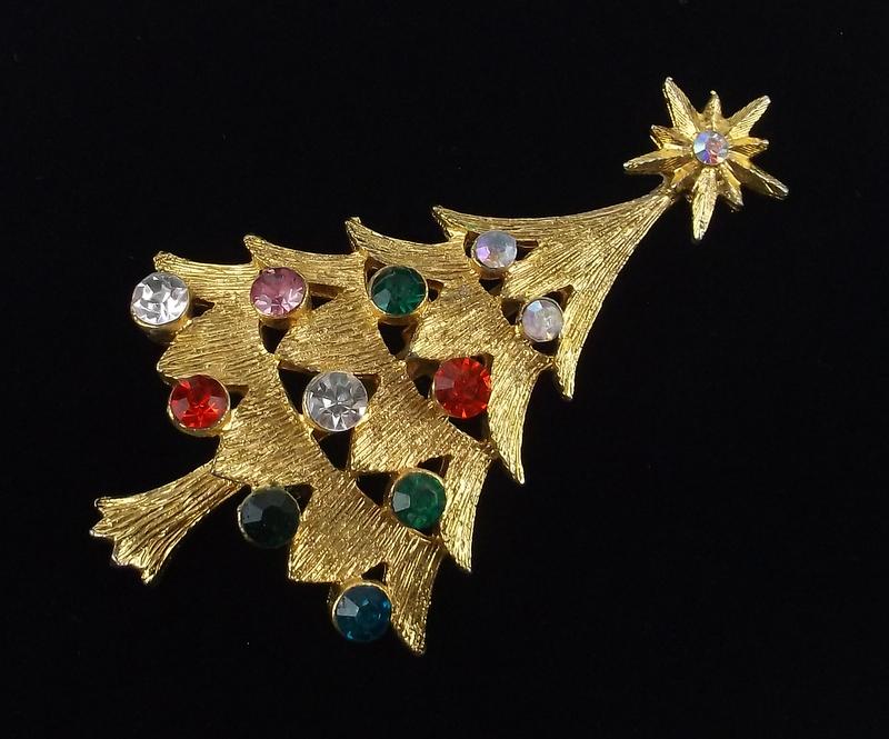 Mint Vintage Rhinestone Christmas Tree Brooch (1 of 2)